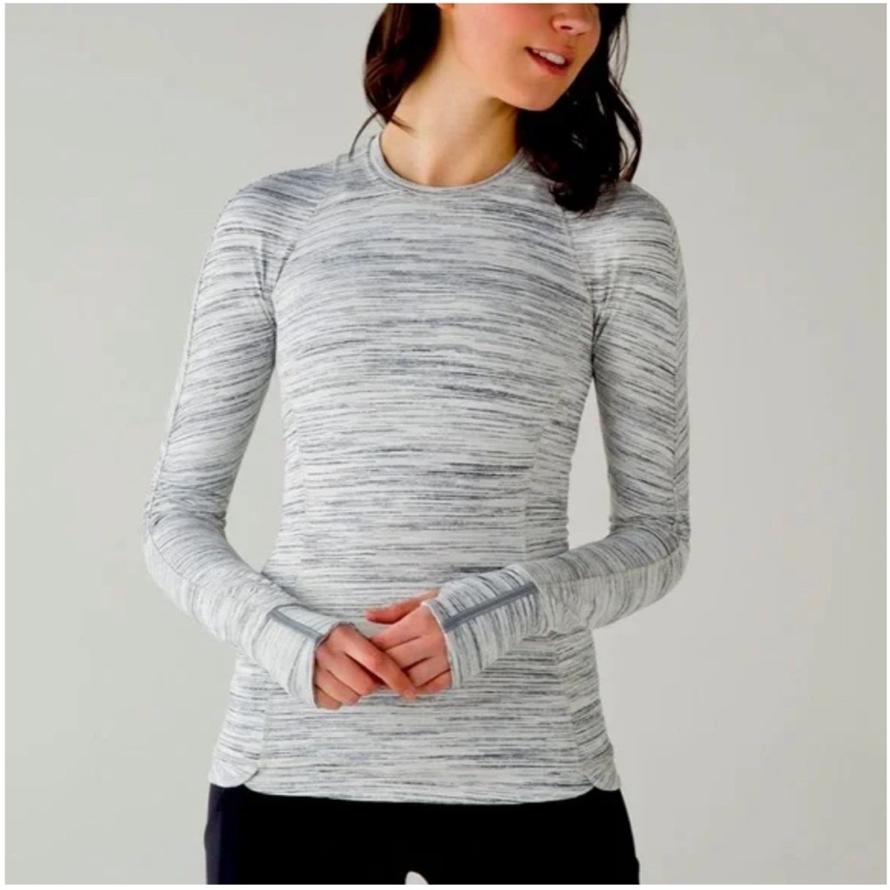 Lululemon Runderful Long Sleeve Space Dye Camo White Silver Spoon size 6